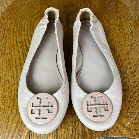 Tory Birch Minnie Travel Ballet Flats Scrunchie Back Nude Blush Color Sz 8 - Picture 2 of 16
